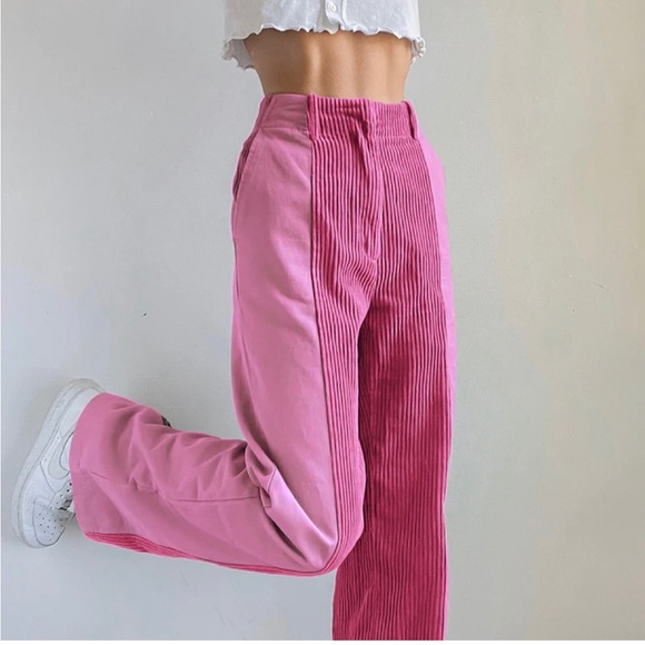 BARBIECORE PATCHWORK CORDUROY WIDE LEGGED PANTS SIZE LARGE - Picture 3 of 10